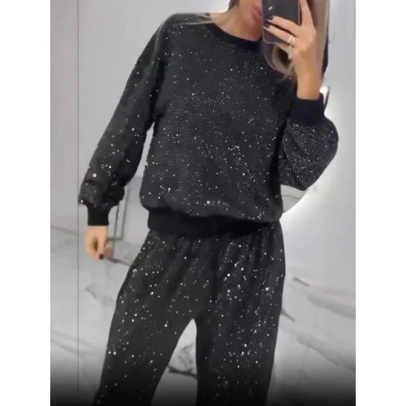 Losse top met pailletten en wijde broek (set van 2 stuks)