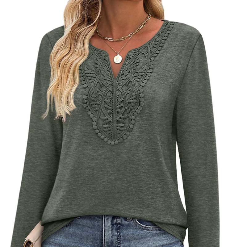 【🎁Vánoční nabídka🎄】Dámský elegantní top s dlouhým rukávem a výstřihem do V