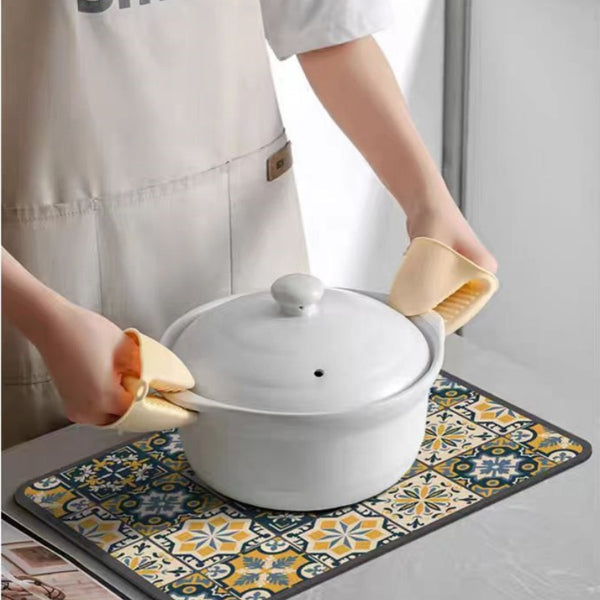 Vintage Draining Mat –Absorbent, Oil-Resistant, Non-Slip & Heat-Proof