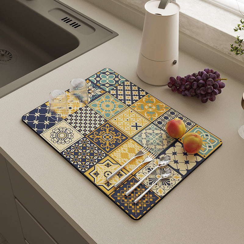 Vintage Draining Mat –Absorbent, Oil-Resistant, Non-Slip & Heat-Proof