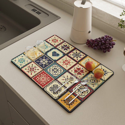 Vintage Draining Mat –Absorbent, Oil-Resistant, Non-Slip & Heat-Proof