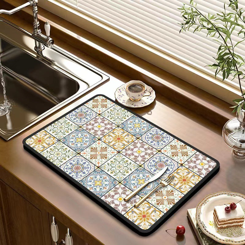 Vintage Draining Mat –Absorbent, Oil-Resistant, Non-Slip & Heat-Proof