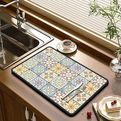 Vintage Draining Mat –Absorbent, Oil-Resistant, Non-Slip & Heat-Proof