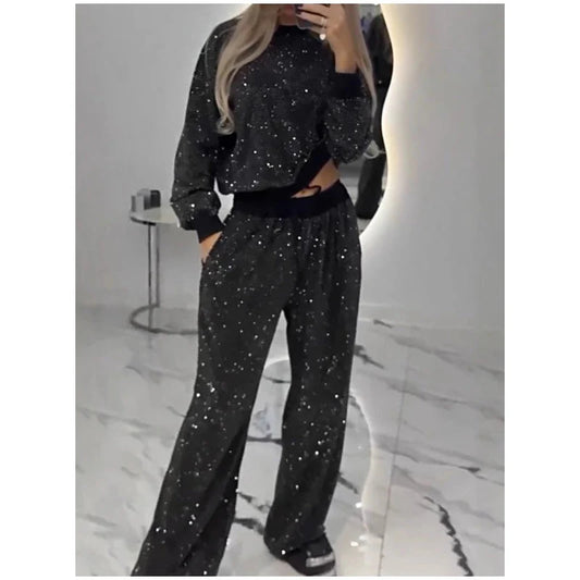 Losse top met pailletten en wijde broek (set van 2 stuks)